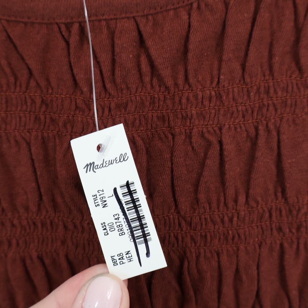 NWT Madewell Smocked Boatneck Tank Cotton-Linen Blend Henna Rust Size Large - Picture 8 of 9